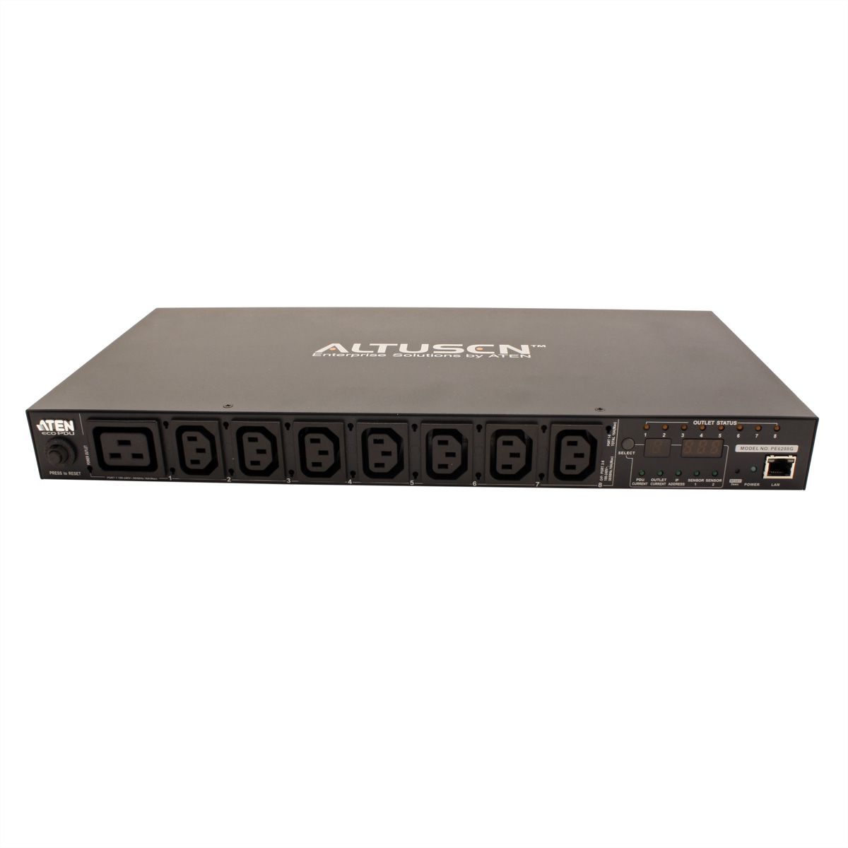 ATEN PE6208G IP-Fernschaltsteckdose, 8 Port, 1HE, 7x C13, 1x C19, 16A, Energiemessung