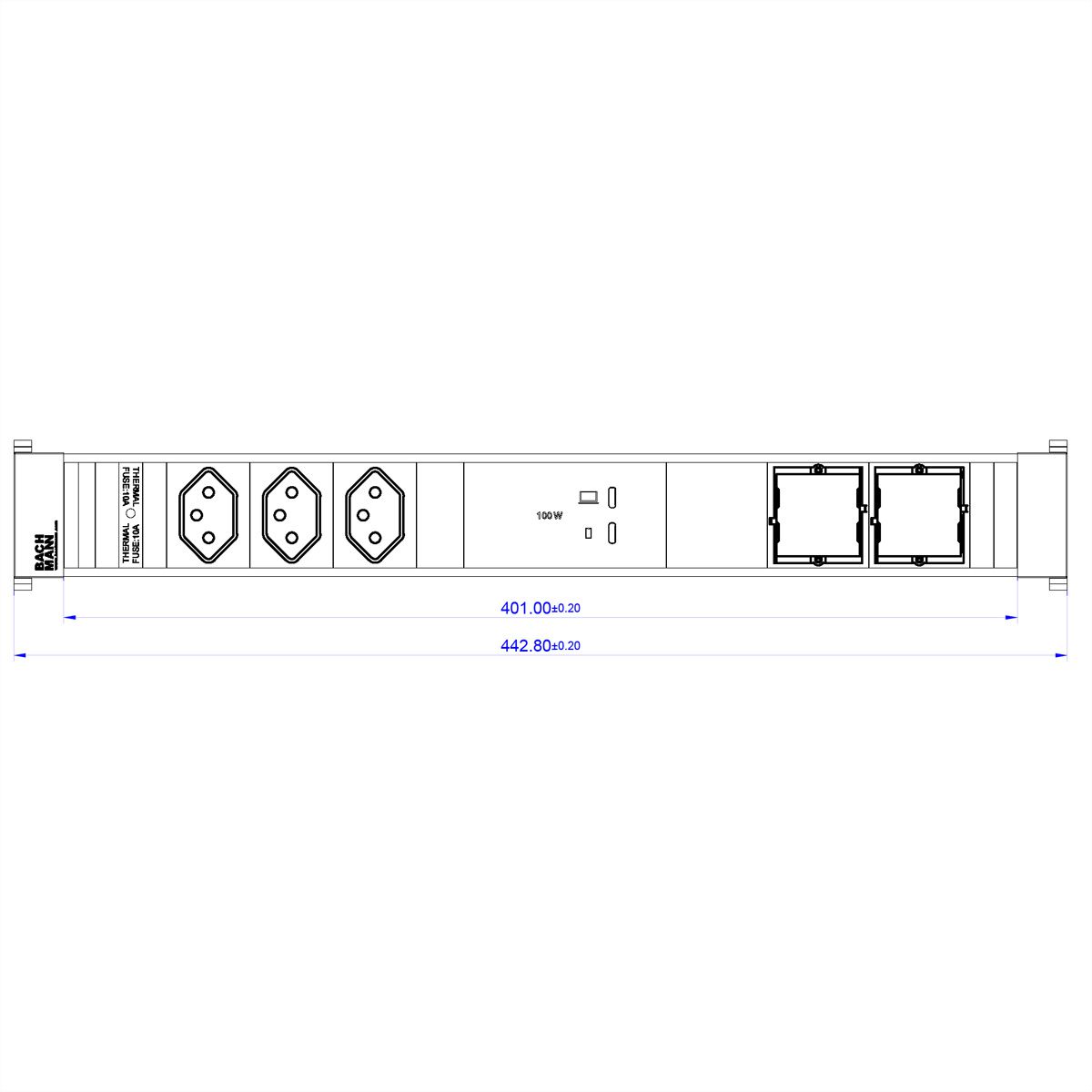 BACHMANN CONFERENCEF XL 3xCH 0°, 1xUSB C/C 100W 2xCM