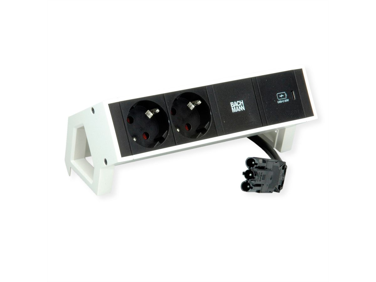 BACHMANN DESK2 2xbeschermend contact USB C, USB-lader 30W 0,2m GST18 wit
