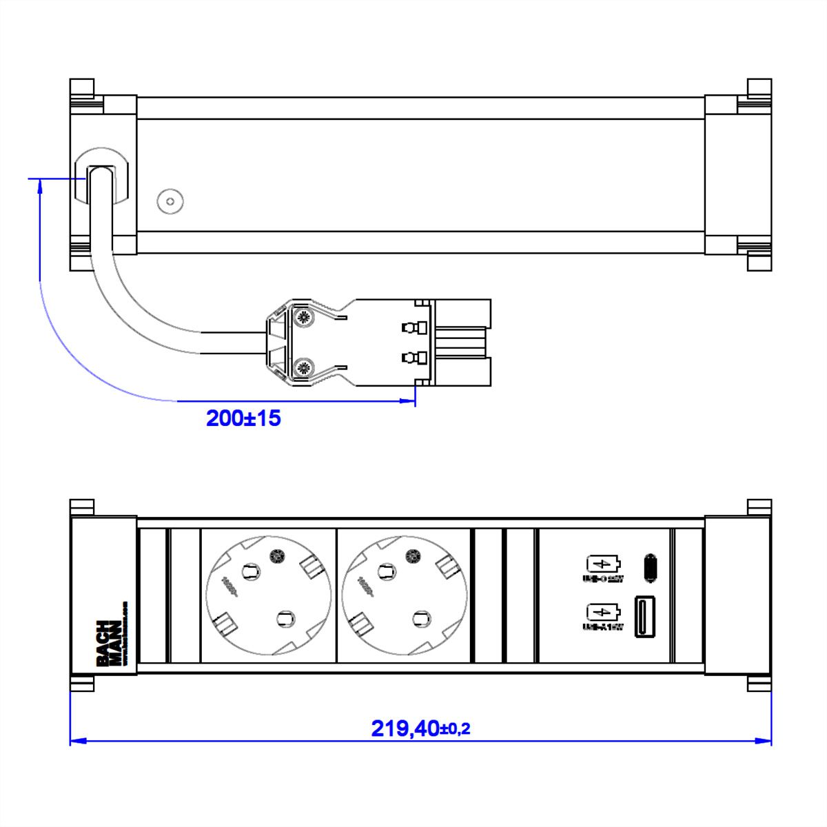BACHMANN POWER FRAME 2xprotect. USB A&C, USB Charger 22W 0.2m GST18