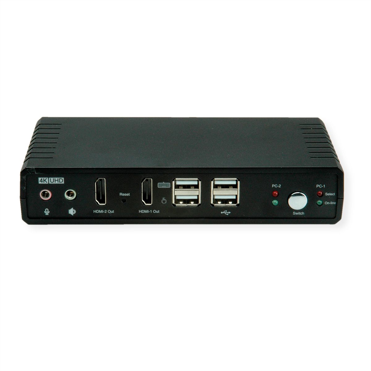ROLINE Dual-Head 4K@60Hz HDMI KVM Switch, 2 PCs, DP/HDMI, Audio, with 2 Port USB 2.0 Hub