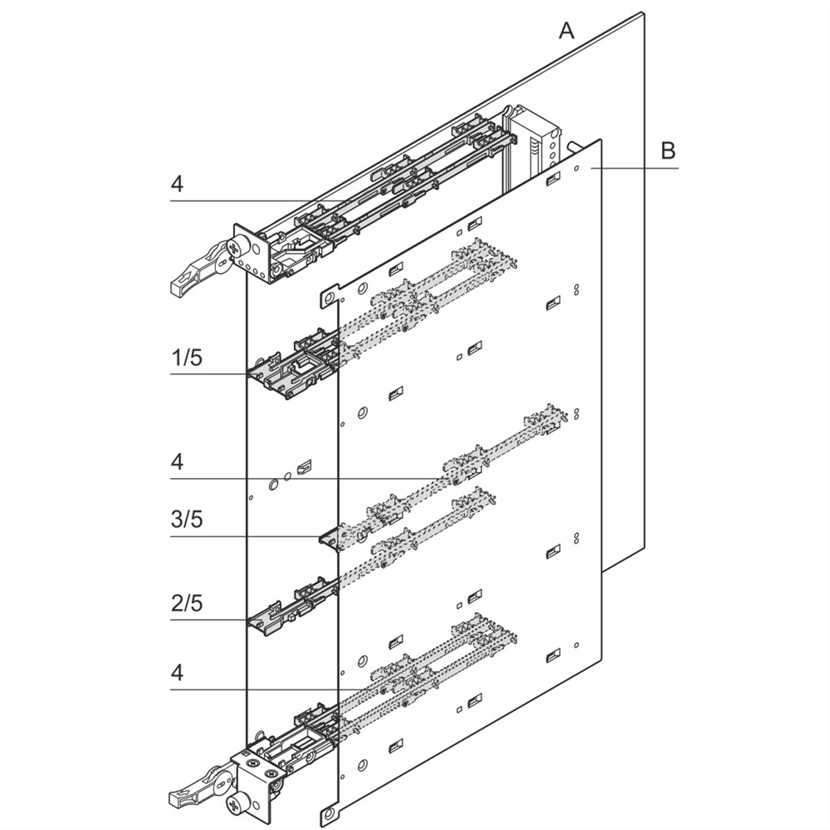 SCHROFF printplaatgeleiders/steunen voor AdvancedMC, gedeelde extrusie (stut) voor deksel B