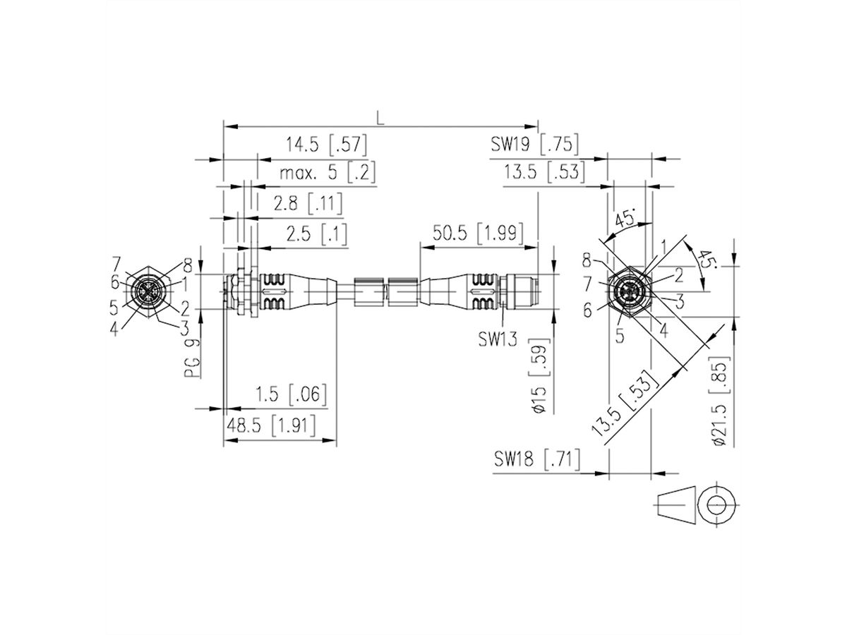 METZ CONNECT Verbindungsleitung M12 BU-M12 ST, 8-pol X-kodiert, gerade-gerade, 2 m