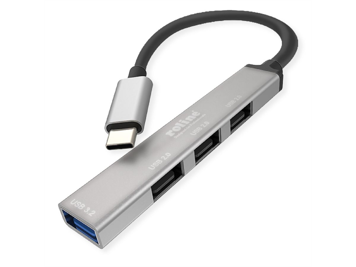 ROLINE USB 3.2 Gen 1 hub, 4-voudig, type C aansluitkabel