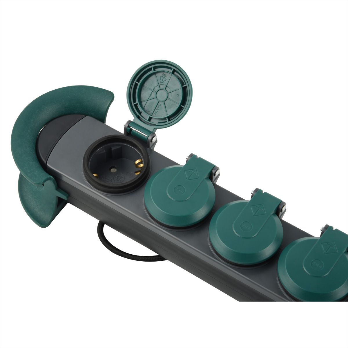 BACHMANN HOOK Outdoor 4x earthing contact, Plastic, with switch and hinged covers, IP44, 4 m