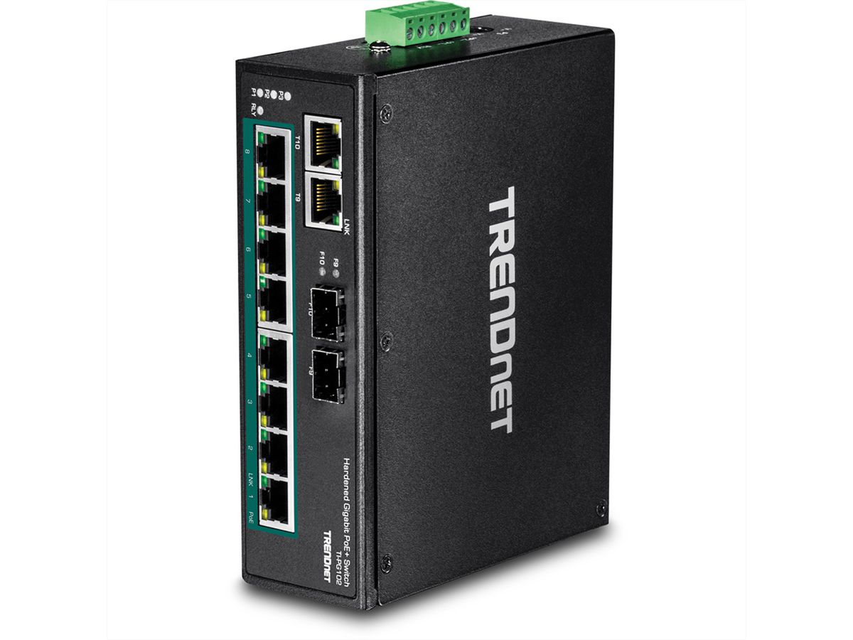 TRENDnet TI-PG102 10-poorts DIN-Rail Switch Industriële Gigabit PoE+