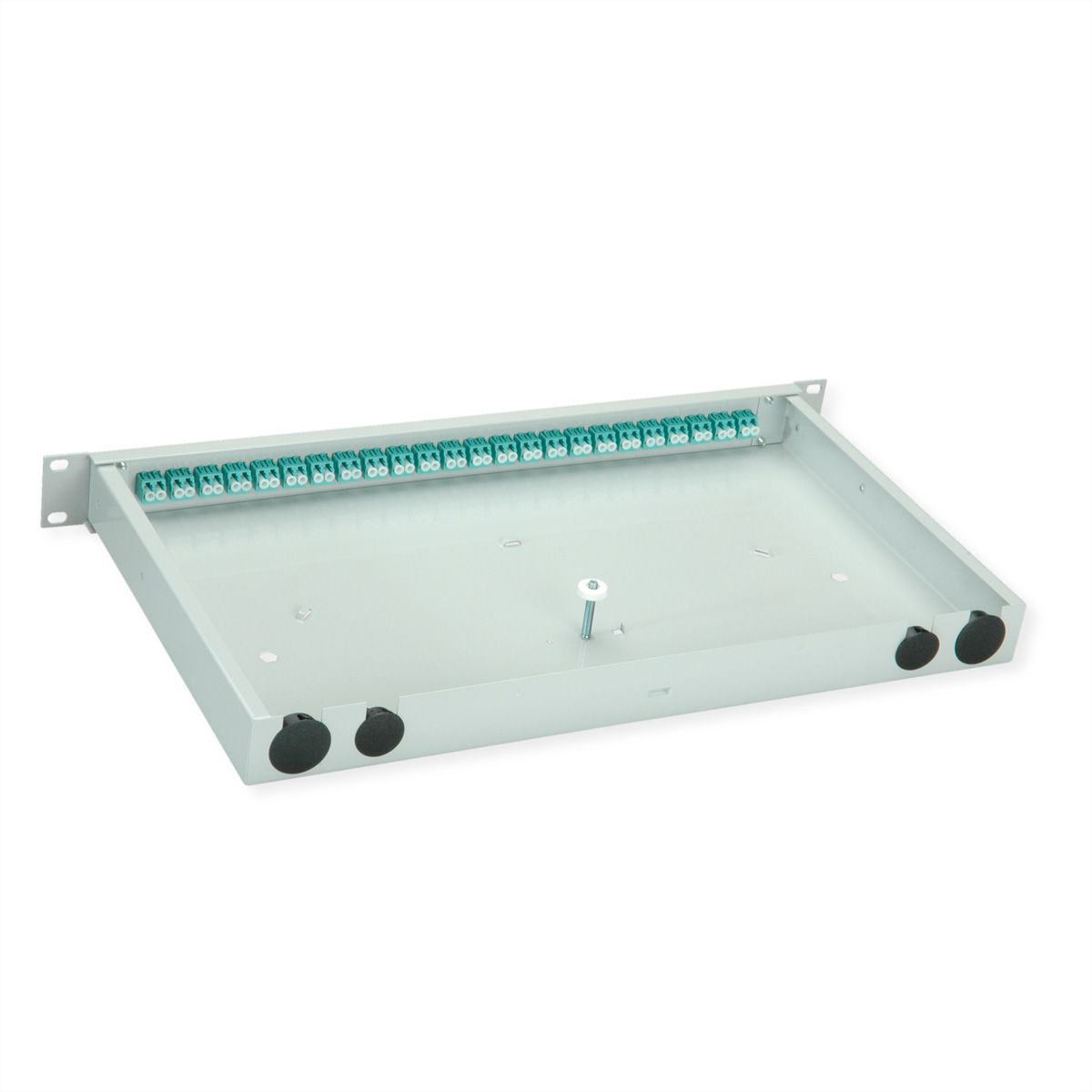 TELEGÄRTNER BASIS eco LWL-Panel mit Kupplungen, 24x LC Duplex, türkis, OM3