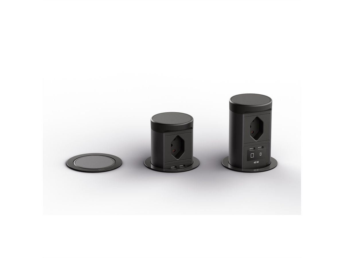 BACHMANN ELEVATOR2 1xCH T13, 1xUSB C/C 45W RAL9005 0,5m ISV