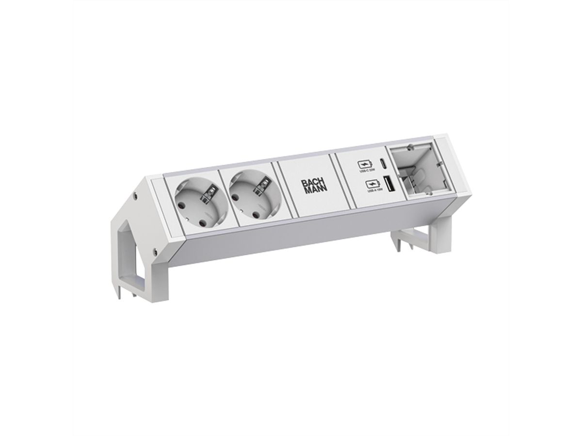 BACHMANN DESK2 ALU WHITE 2xCEE7/3 1xCM 1xUSB A/C 22W 0.2m GST18