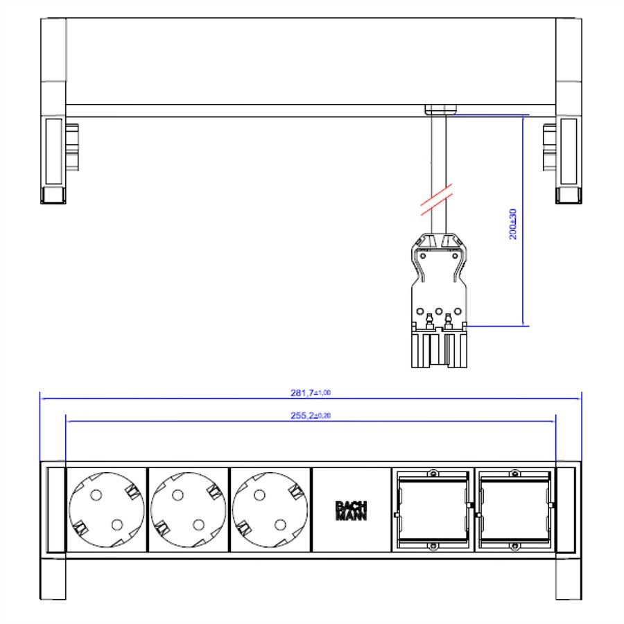 BACHMANN DESK2 3x Geaard stopcontact 2x ABD GST18 , wit