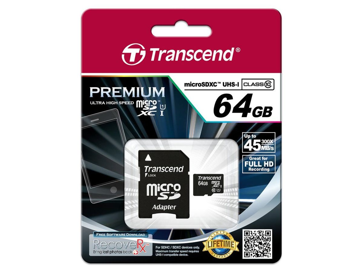 Transcend 64GB MicroSDXC Class 10 64GB MicroSDXC MLC Klasse 10 flashgeheugen
