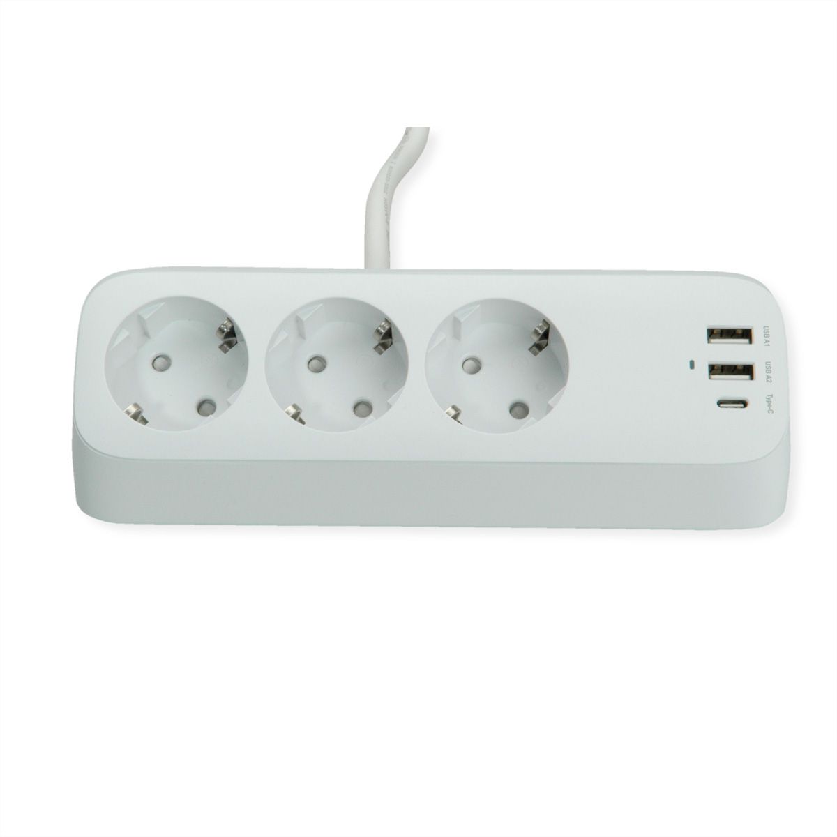 VALUE tafelstekkerdoos, 3-voudig met schakelaar, incl. 3x USB (2x A, 1x C), met tafelklem , 1,5 m