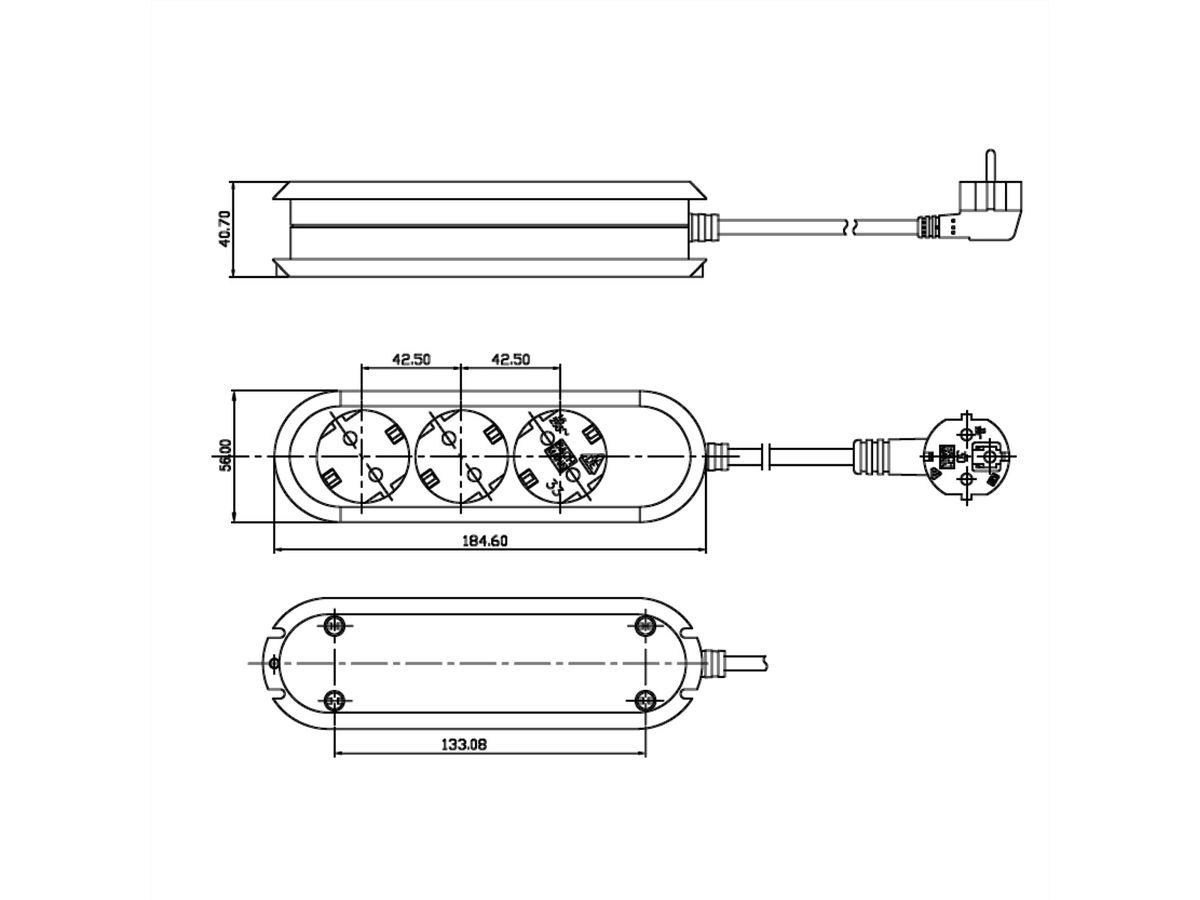 BACHMANN SMART stekkerdoos 3x geaard contact, wit, 3 m