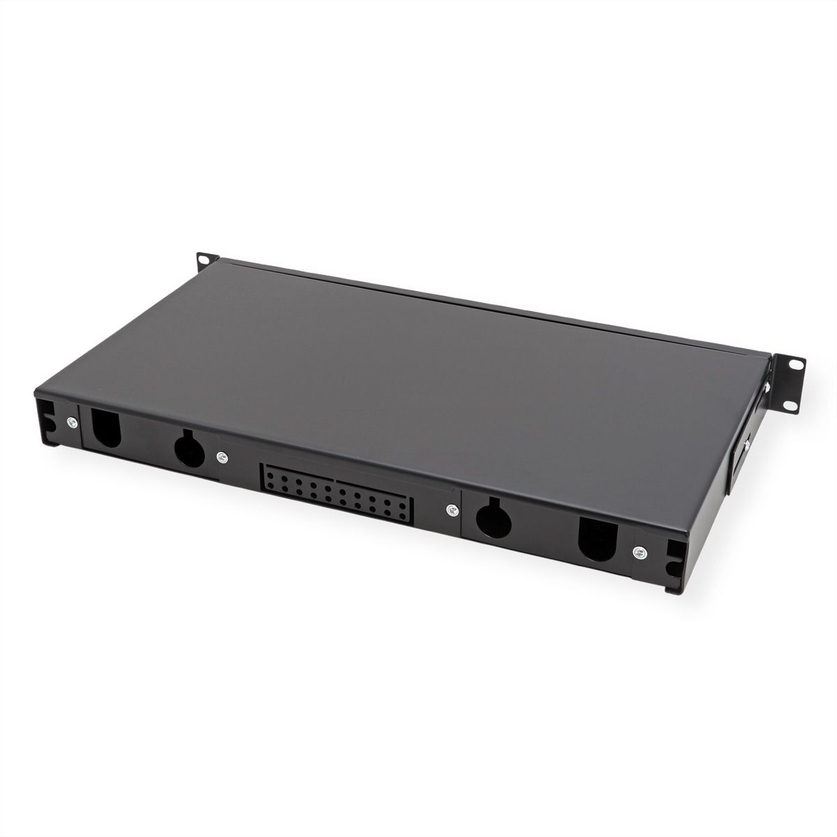 VALUE 19" glasvezel patchbox, leeg 1 HE, uittrekbaar, geschikt voor 24x SC-DX of 24x LC 4-voudig