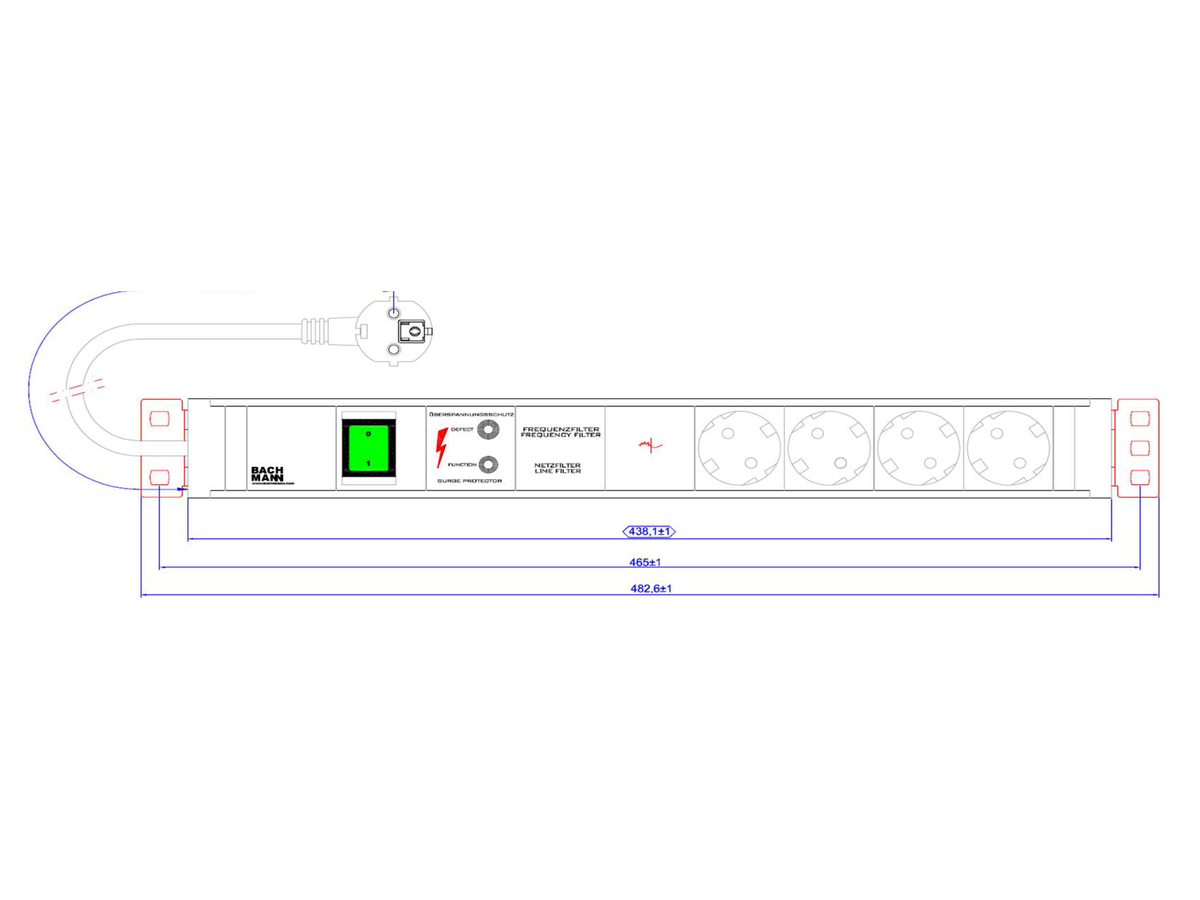 BACHMANN 19" PDU 1.5U 4xCEE7/3, Switch