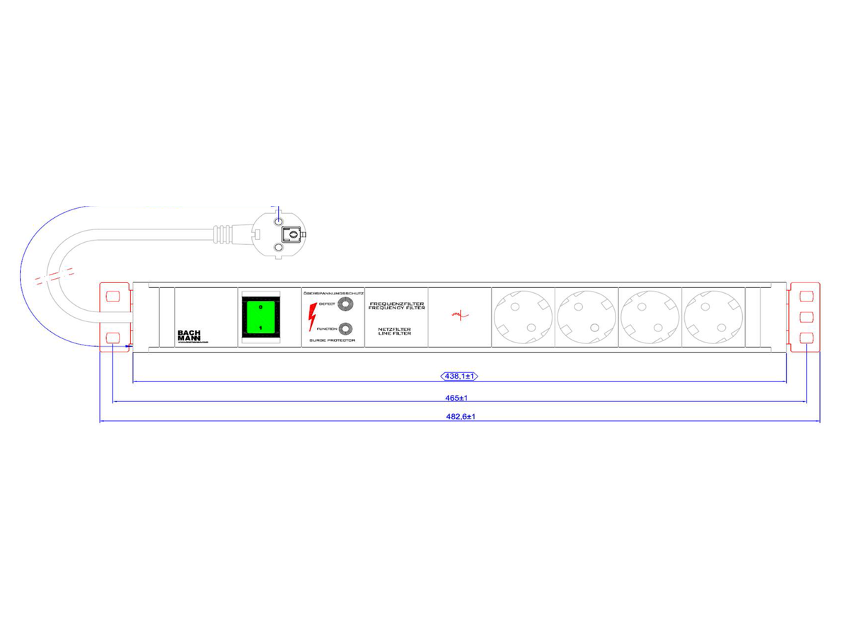 BACHMANN 19" PDU 1,5U 4xCEE7/3, Schakelaar