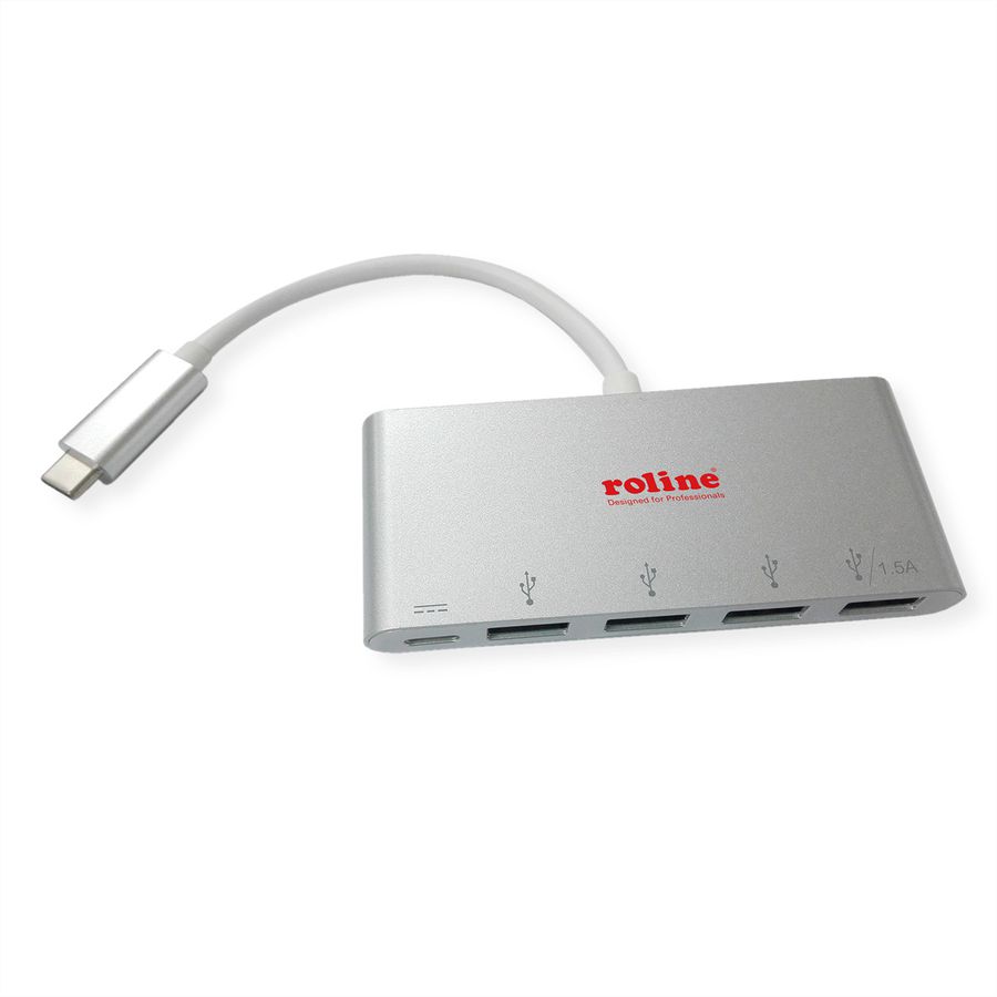 ROLINE USB 3.2 Gen 1 Hub, 4-voudig, type C-aansluitkabel, met 1 PD-poort