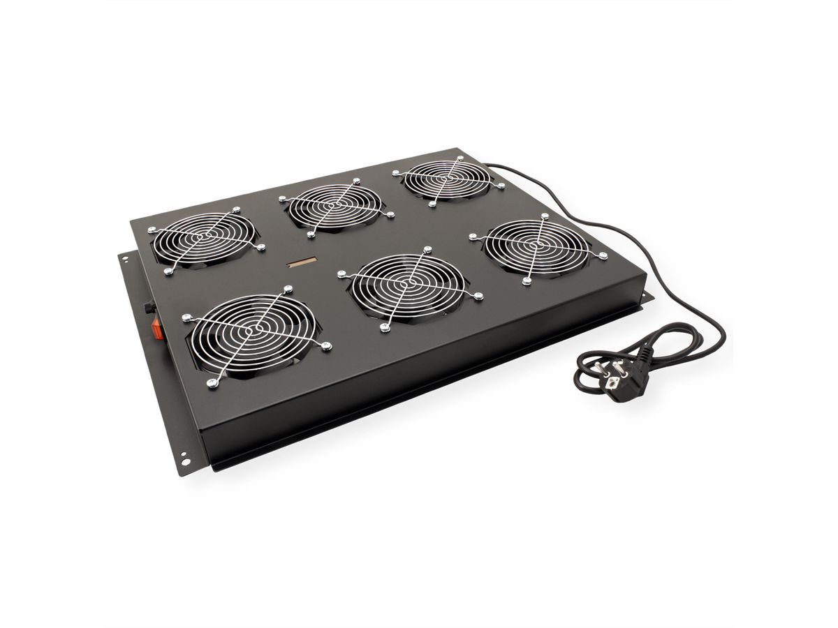 ROLINE 19-inch dakventilatorunit met 6 ventilatoren, AAN/UIT voor serverkast per serie, zwart