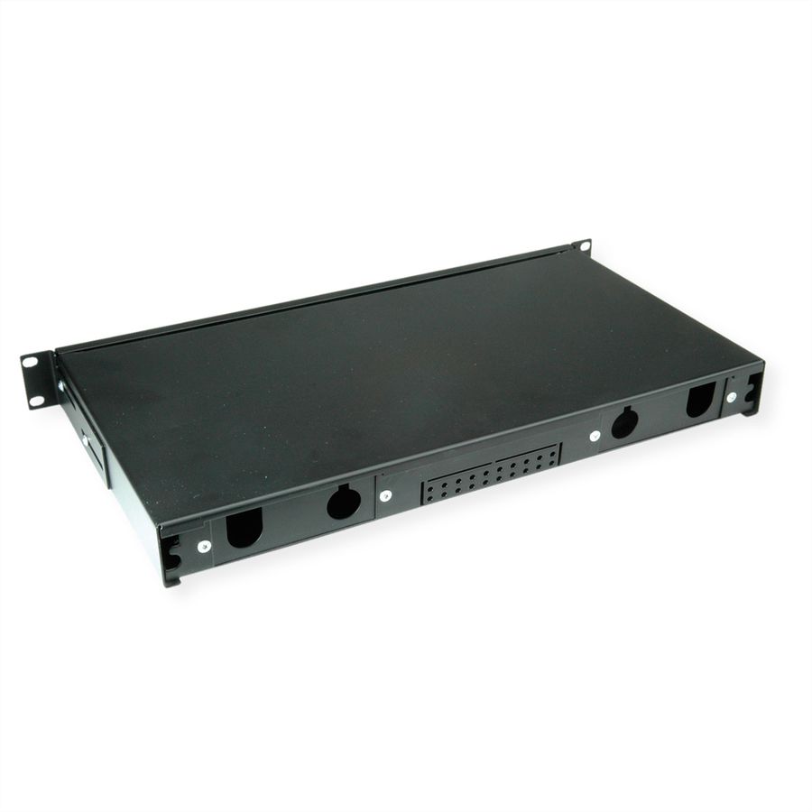 VALUE 19" glasvezel patchbox, leeg 1 HE, uittrekbaar, geschikt voor 24x SC-DX of 24x LC 4-voudig