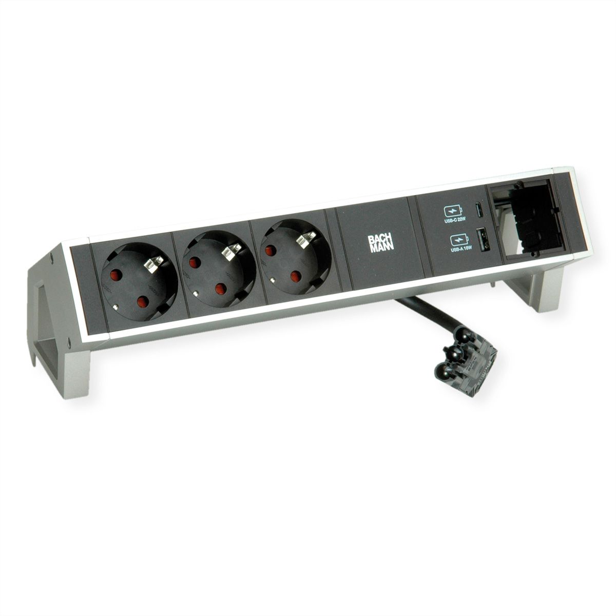 BACHMANN DESK2 3xCEE7/3 1x CM USB-oplader A/C 22W, 0,2m GST18 INOX