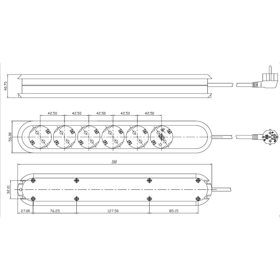 BACHMANN SMART stekkerdoos 6x geaard contact, wit, 3 m