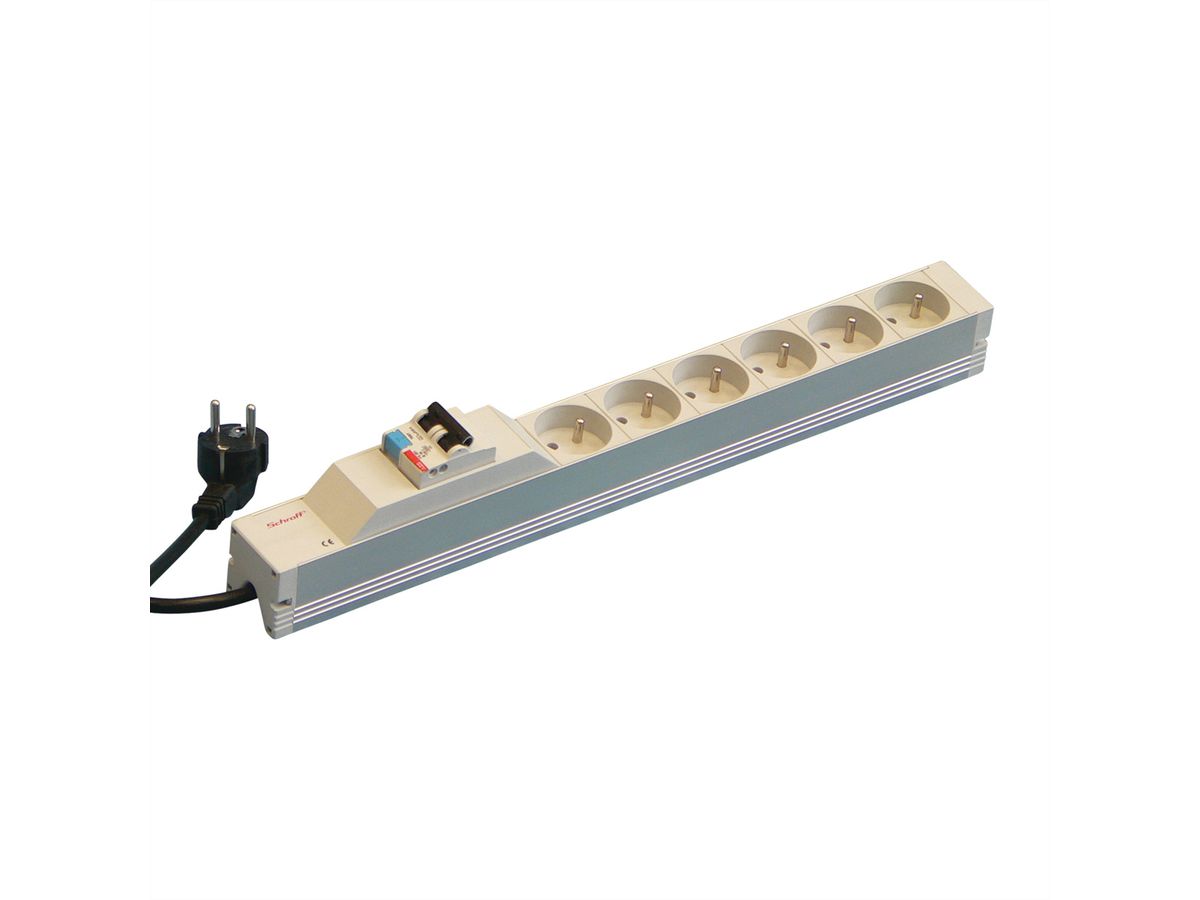 SCHROFF contactdoosstrook UTE, 6 contactdozen, 19", met randaarde en overstroombeveiliging