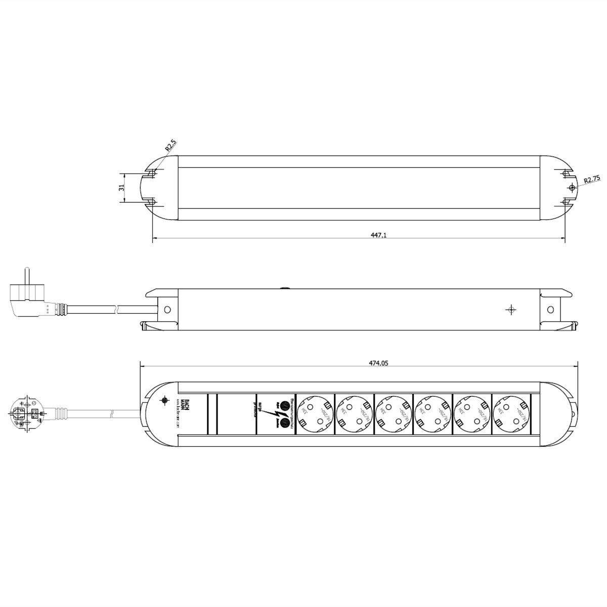 BACHMANN PRIMO 6xCEE7/3 1xSPD power 2.0m CEE7/7