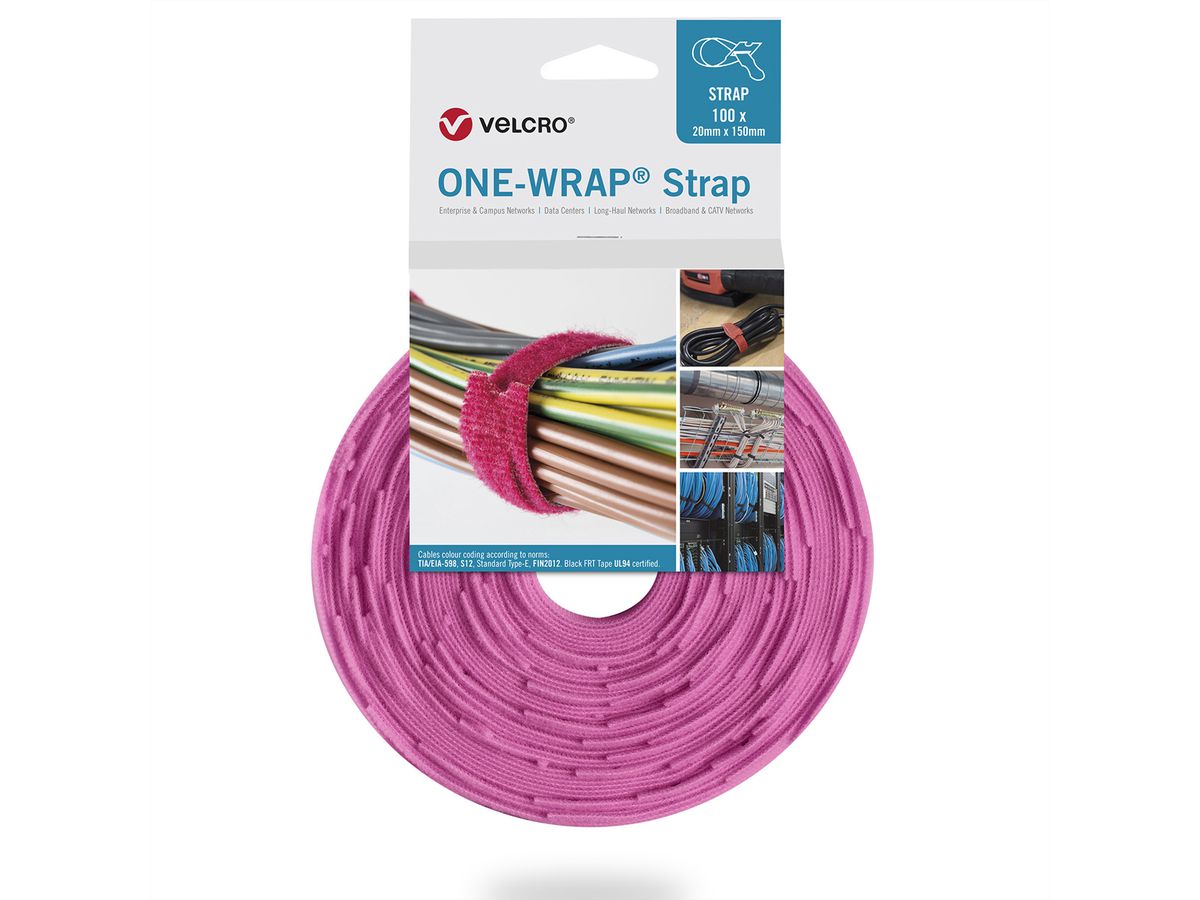 VELCRO® One Wrap® Bindband 20 mm x 200 mm, 100 stuks, roze
