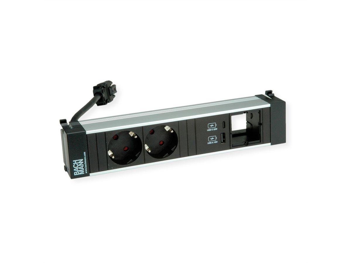 BACHMANN POWER FRAME M 2xCEE7/3, 1xUSB A&C 22W 1xCM 0.2m GST18