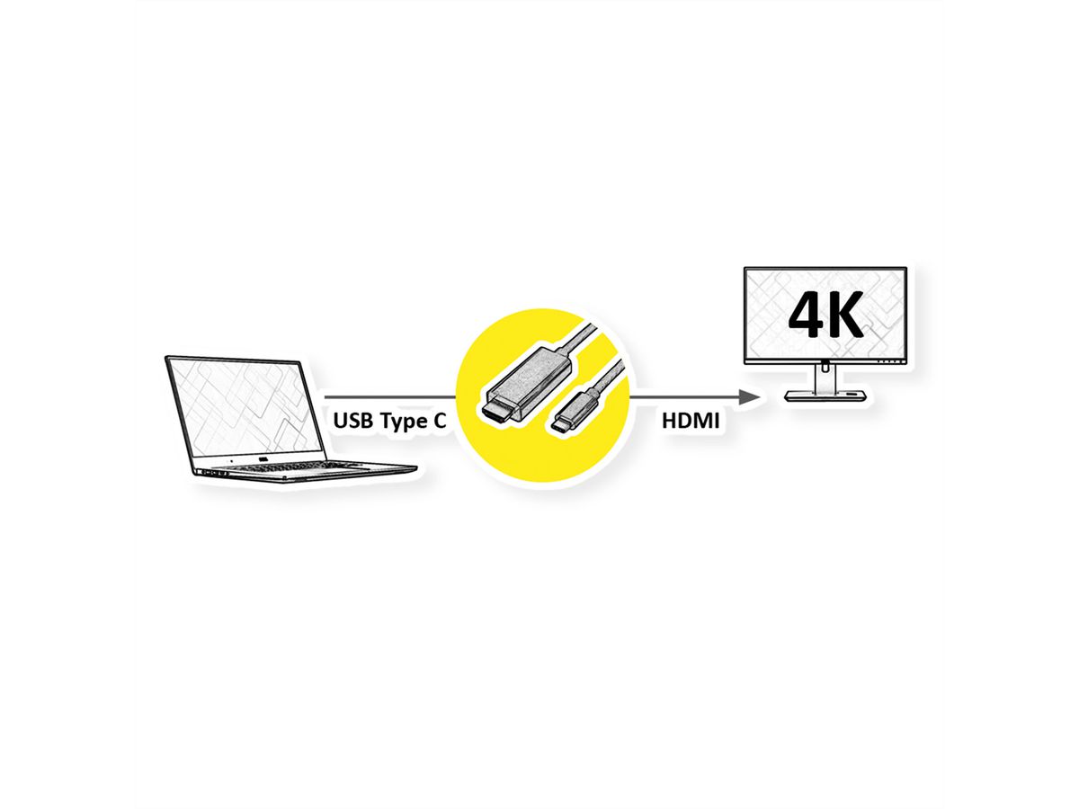 ROLINE USB type C - HDMI adapterkabel, M/M, 2 m