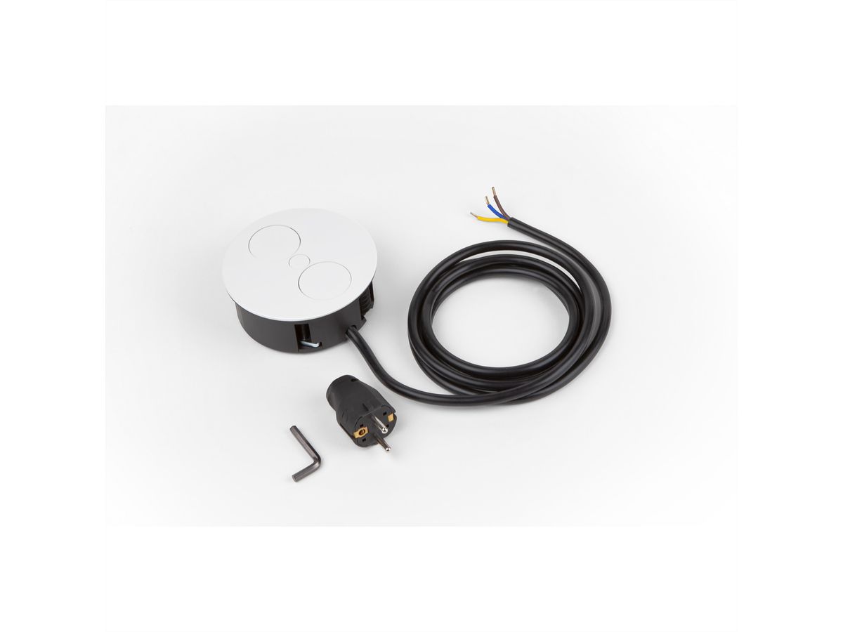BACHMANN TWIST 1x geaard stopcontact, adereindhulzen, USB oplader, geaarde stroomkabel, wit, 2 m