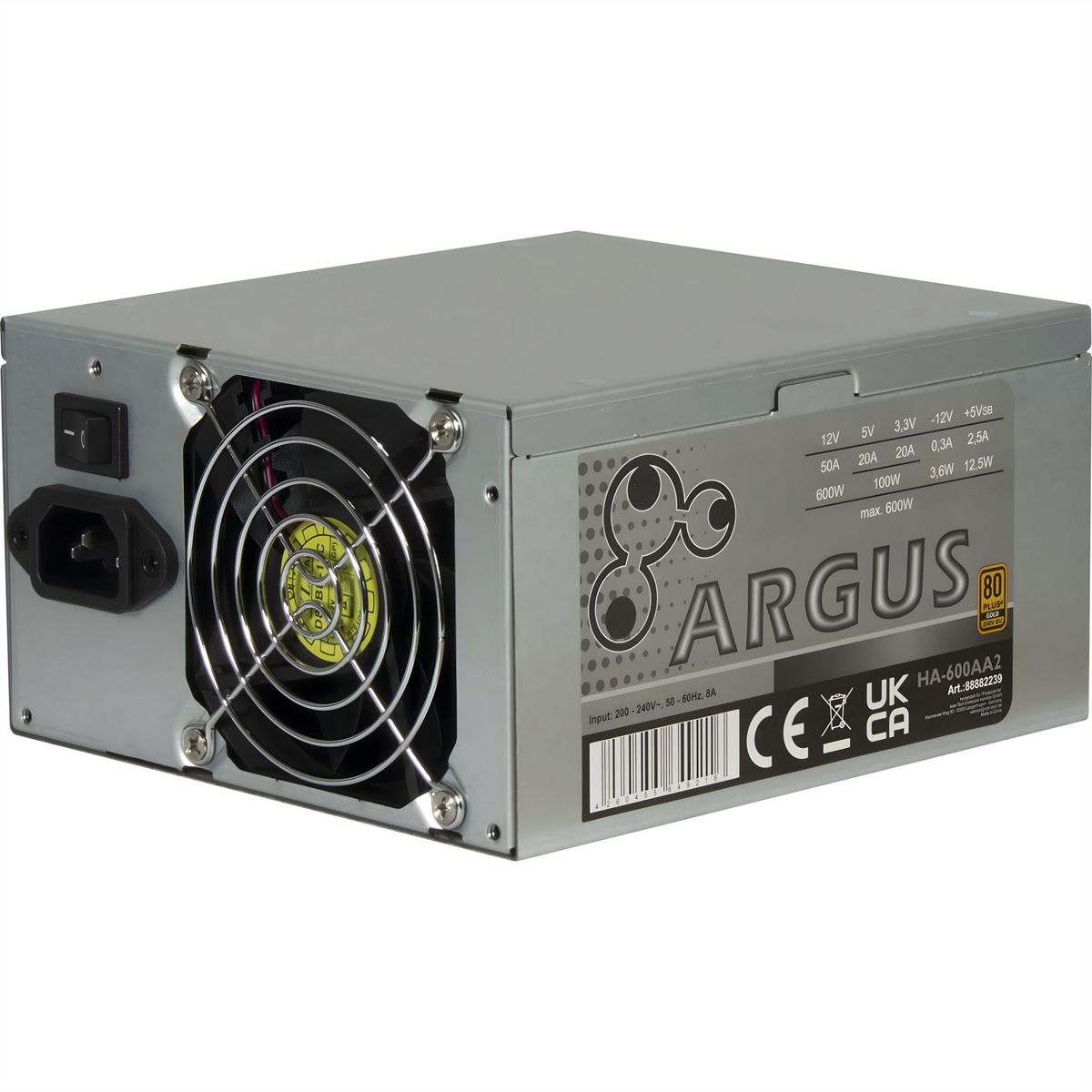 600W ATX Netzteil mit 80mm Lüfter, Kompaktlösung für 2HE Servergehäuse