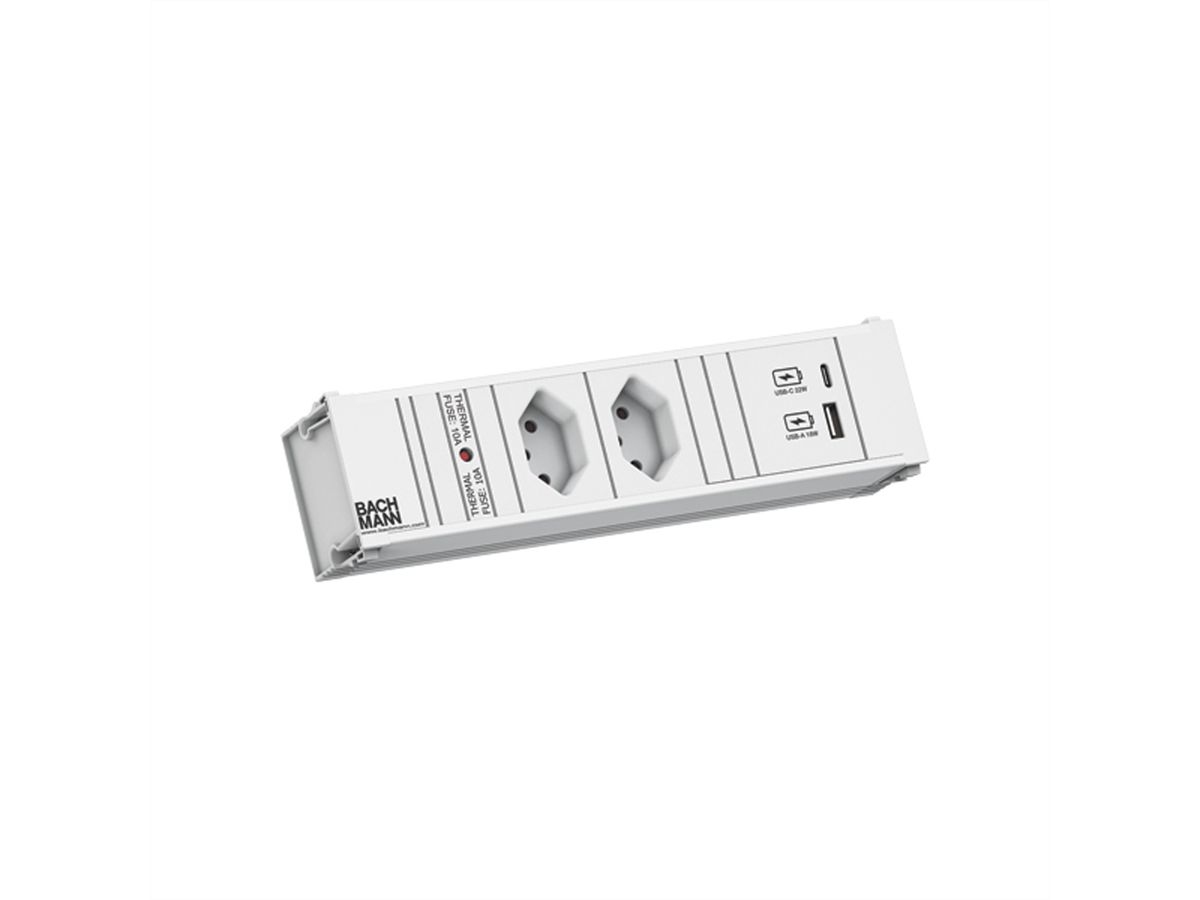BACHMANN CONI 2xCH 0° 1xUSB A/C 22W 0.2m GST18 RAL9010
