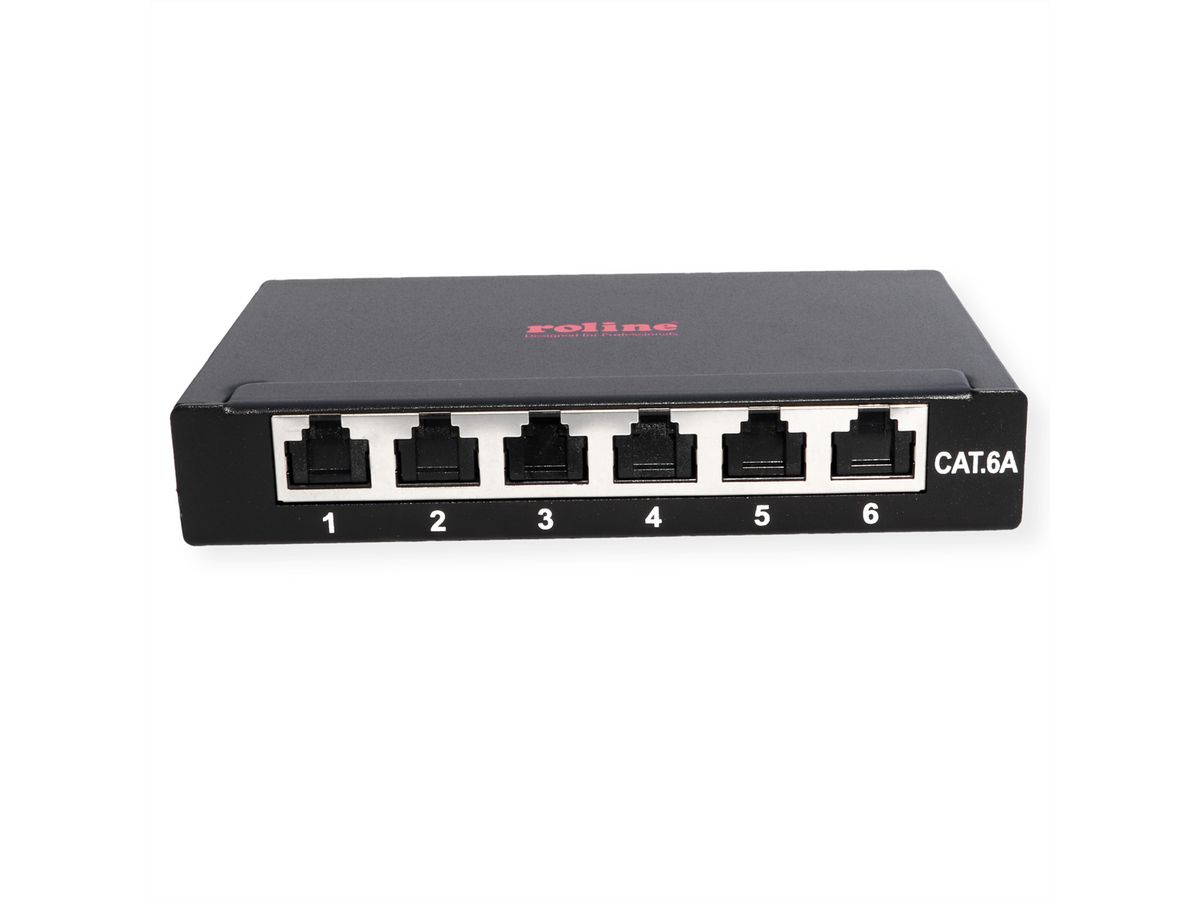 ROLINE Mini Patchpanel, Cat.6A/Cl.EA, 0.5U, 6x RJ45 ports, shielded, black