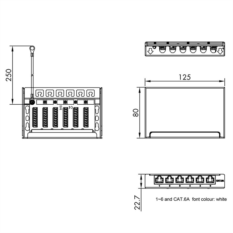 ROLINE Minipatchpaneel, Cat.6A/Cl.EA, 0,5U, 6x RJ45-poorten , afgeschermd, zwart
