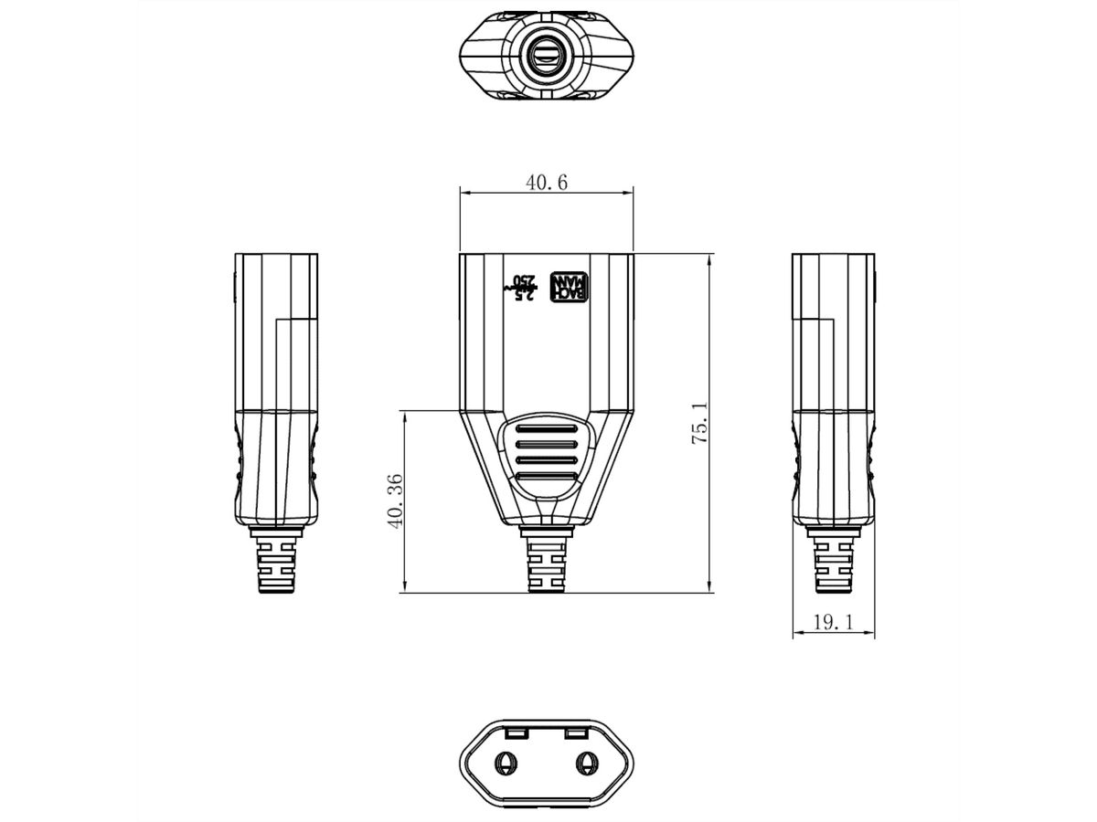 BACHMANN Euro platte stekker female wit, Schroefverbinding VE 3 stuks in polybag