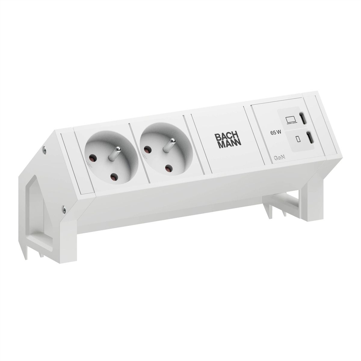 BACHMANN DESK2 white 2xUTE, 1xUSB C/C 65W L=0.2m RAL9010