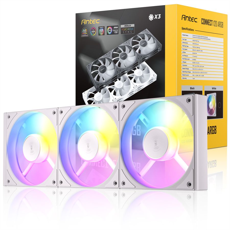ANTEC C120 ARGB Fan PC Case Fan 120mm 3-In-1-Pack, white