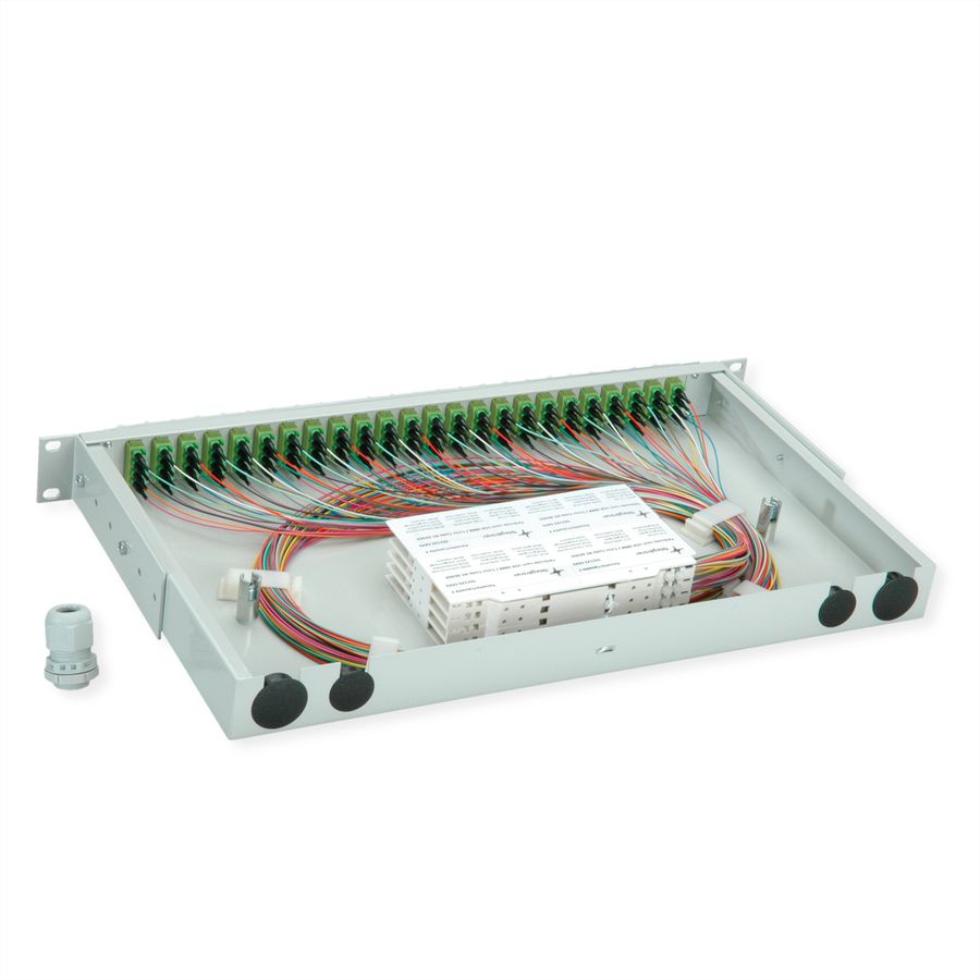 TELEGÄRTNER BASIS V LWL-Panel mit Kupplungen & Pigtails, 24x LC Quad, lindgrün, OM5