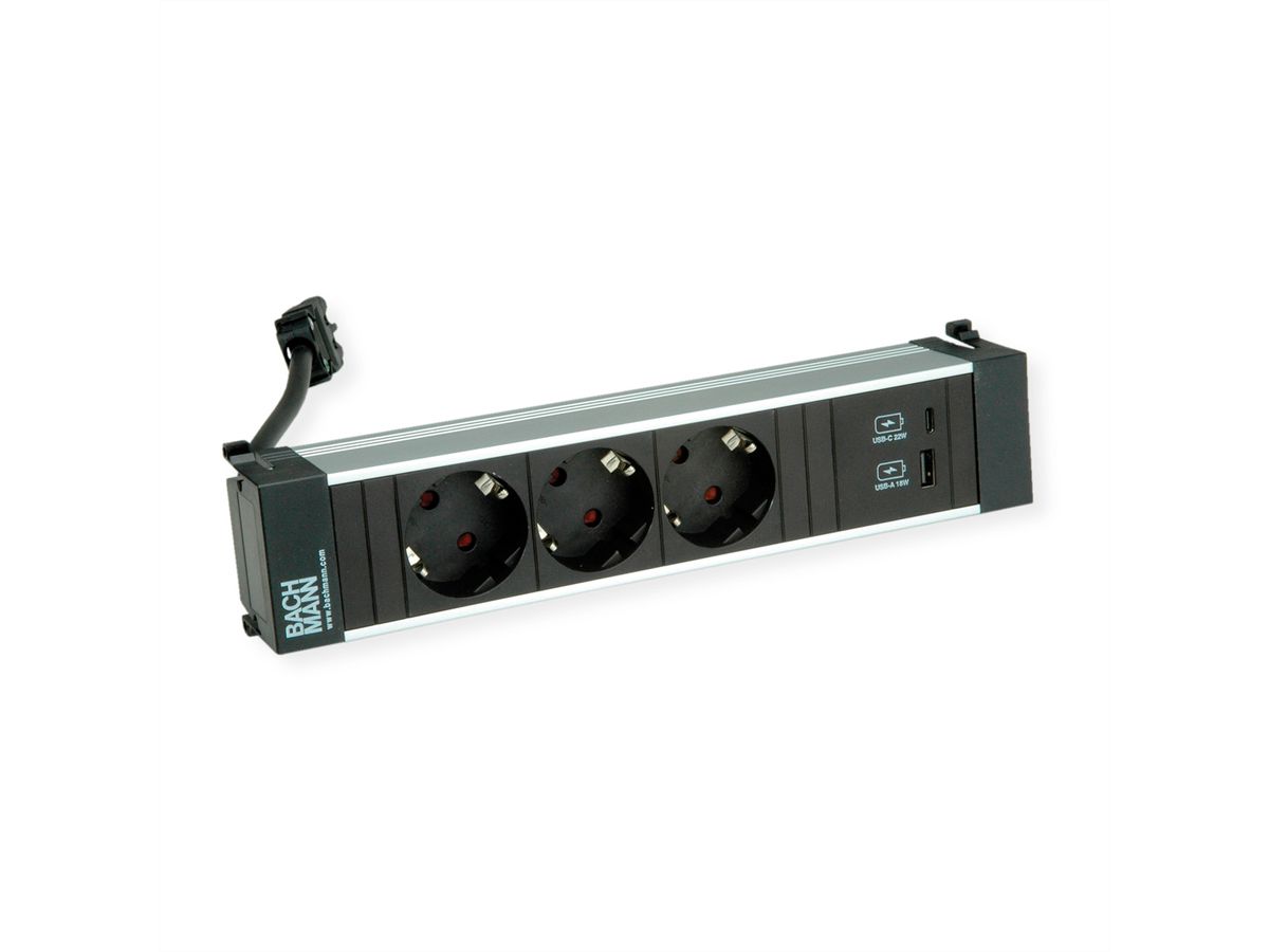 BACHMANN POWER FRAME M 3xCEE7/3, USB A&C 22W Charger 0.2m GST18