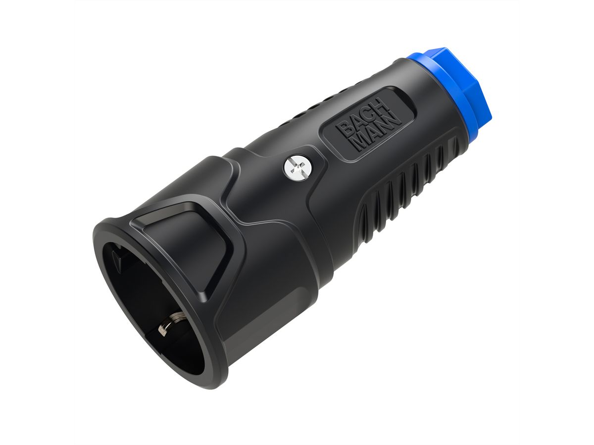 BACHMANN Schutzkontaktkupplung Gummi CEE7/3, IP20, schwarz / blau