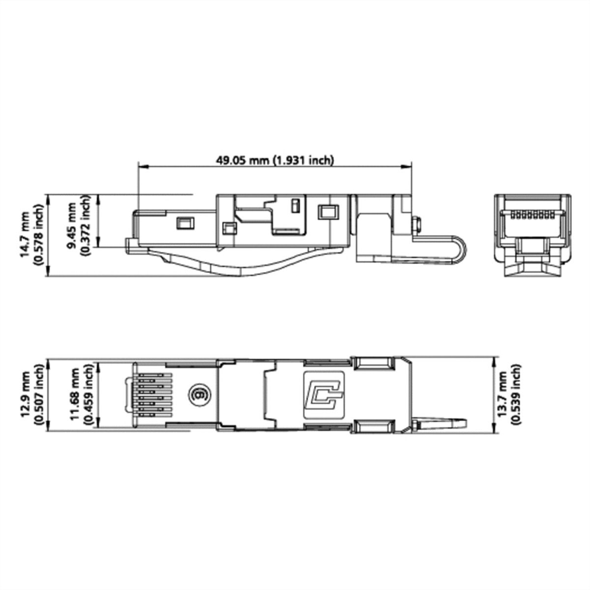 BTR E-DAT Industrie IP20, RJ45-stekker voor veldmontage, zwart