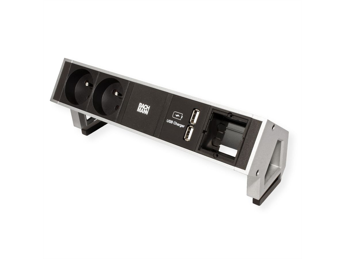 BACHMANN DESK2 2xUTE 35° 1xUSB oplader 1xCM stroom 0,2m GST18 Inox