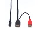ROLINE USB 2.0 Y kabel, 2x Type A (M/F) - Micro B M, 1m