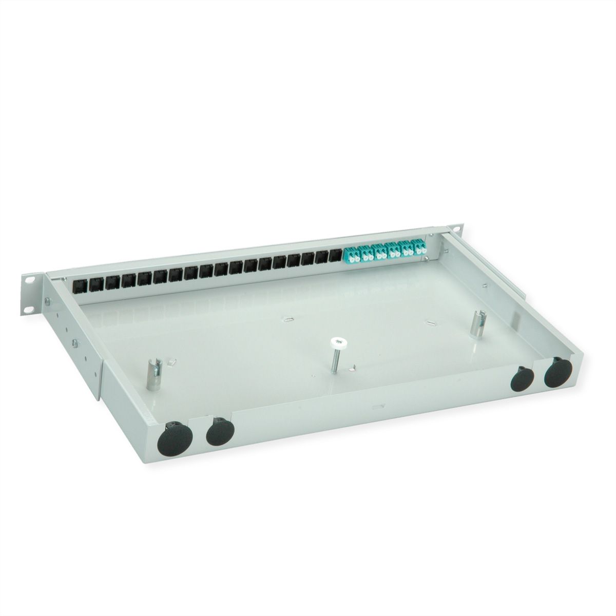 TELEGÄRTNER BASIS V LWL-Panel mit Kupplungen, 6x LC Duplex, türkis, OM3