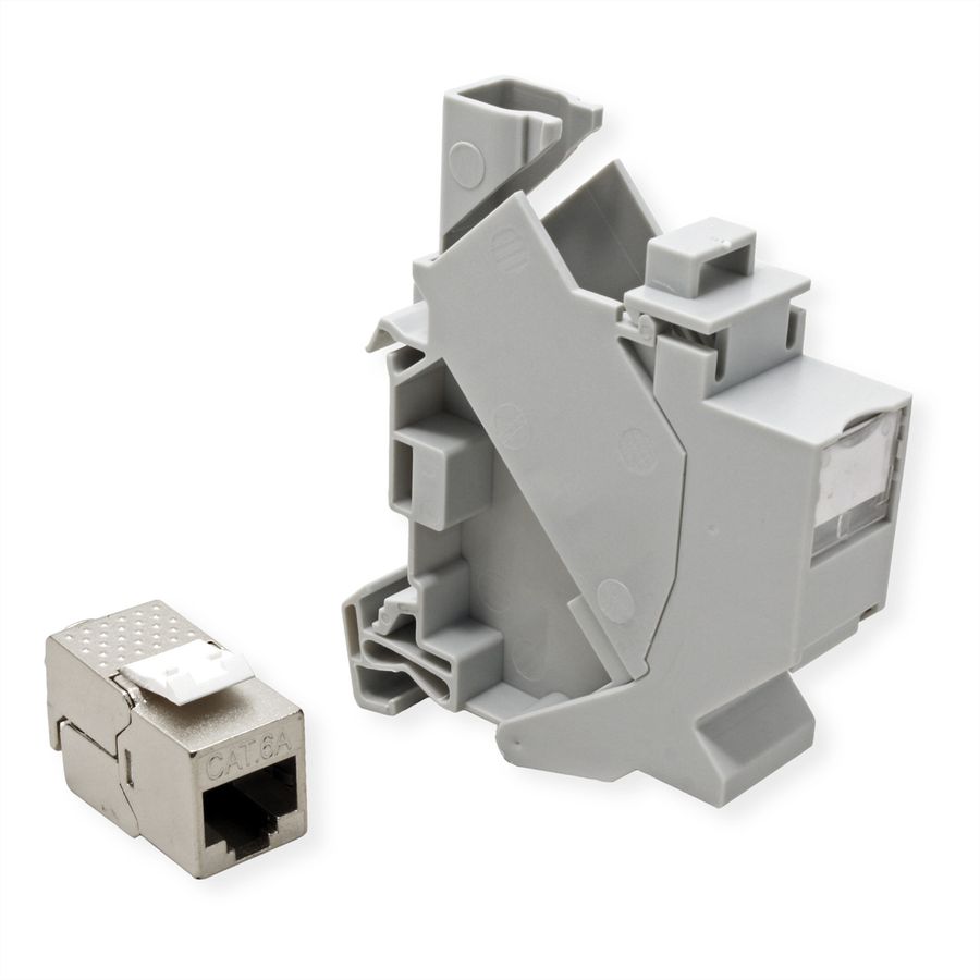 ROLINE Keystone Holder, with Cat.6A Keystone, shielded, DIN-Rail, 45°