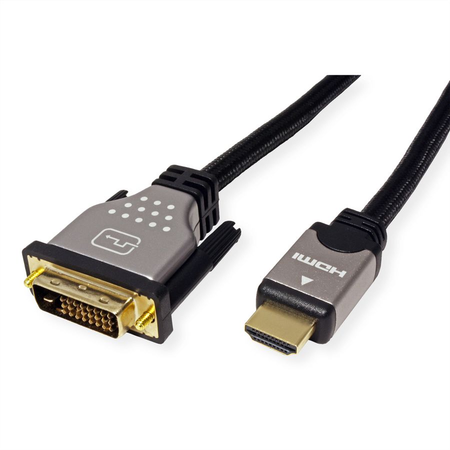 ROLINE Monitorkabel DVI (24+1) - HDMI, M/M, zwart / zilver, 1,5 m