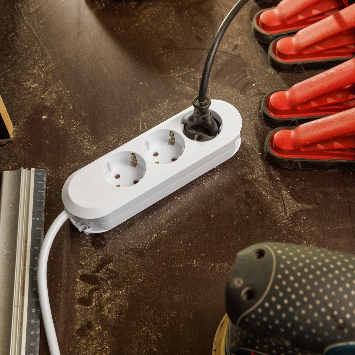BACHMANN SMART stekkerdoos 3x geaard contact, geklonken, wit, 5 m
