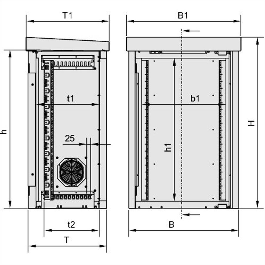 SCHROFF Outdoor Unibody VENT kast met enkele deur, 1100H 20 HE, 700W 500D