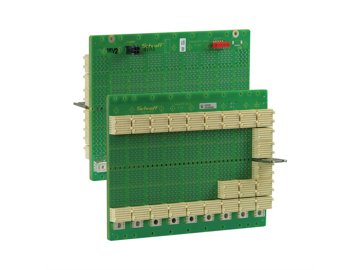 SCHROFF CPCI seriële backplane, 3 HE, 9 sleuven, systeemsleuf rechts, enkele ster, zonder RIO